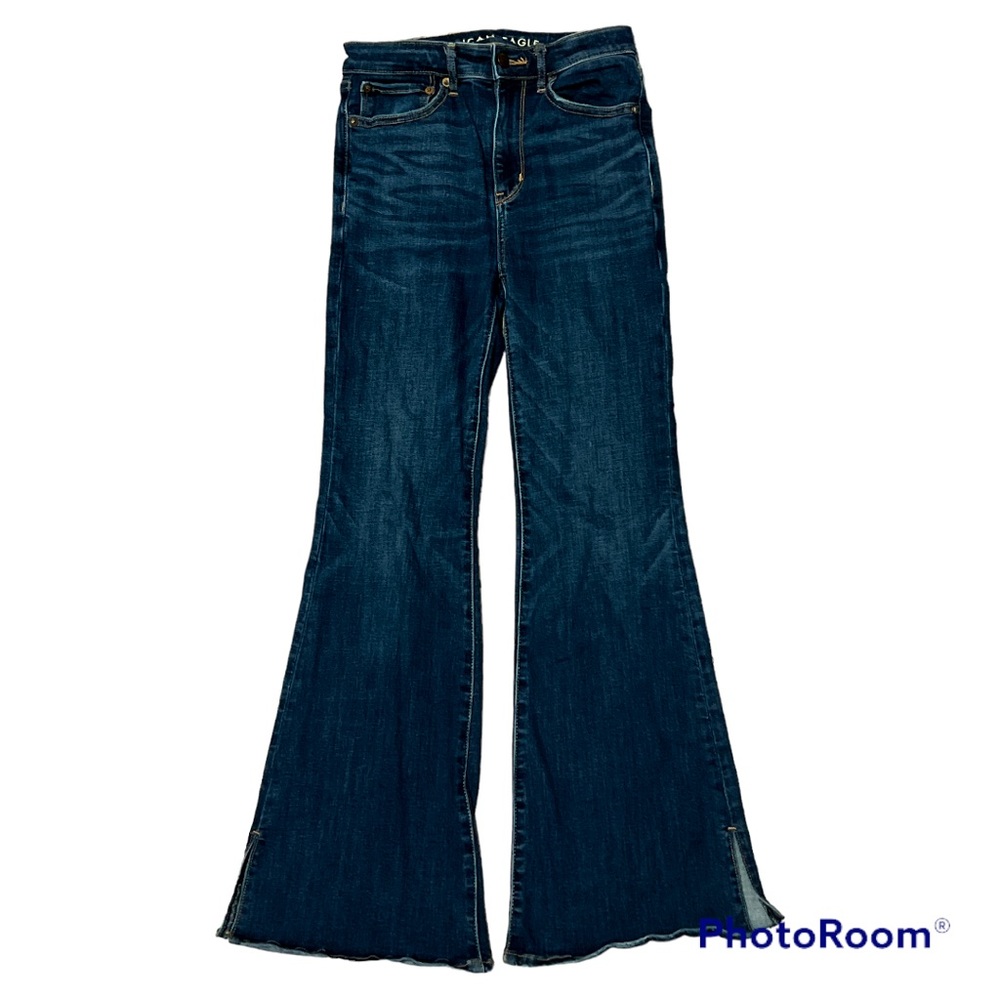 American Eagle Outfitters AE Super Hi-Rise Blue Denim Flare Leg Jeans Size 2